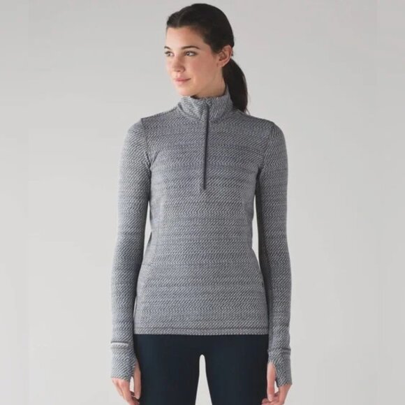 Lululemon The Outrun Rulu 1/2 Zip in Hazy Heathered White & Grey, size 10 - Picture 1 of 9